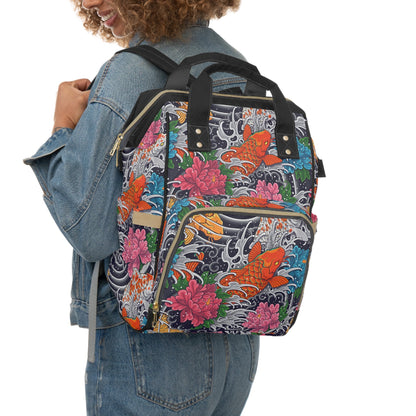 Multifunctional Backpack - Colorful Koi Fish Pattern - LucyKay store