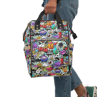 Multifunctional Backpack - Funky Graffiti Pattern - LucyKay store