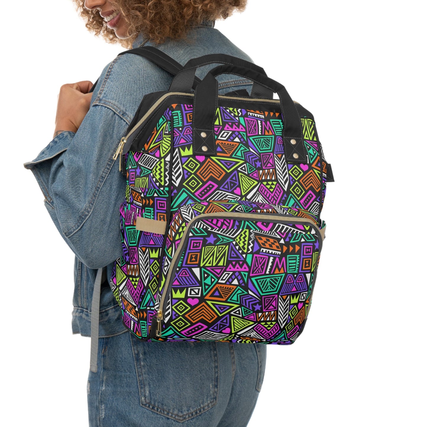 Multifunctional Backpack with Abstract Geometric Pattern - LucyKay store