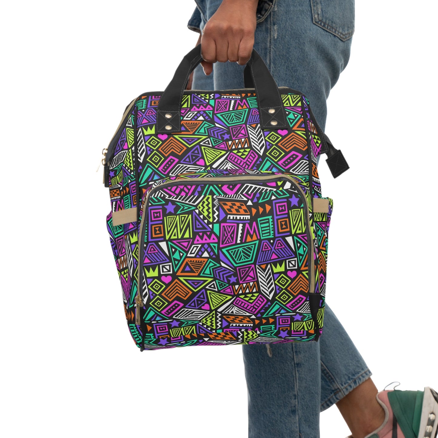 Multifunctional Backpack with Abstract Geometric Pattern - LucyKay store