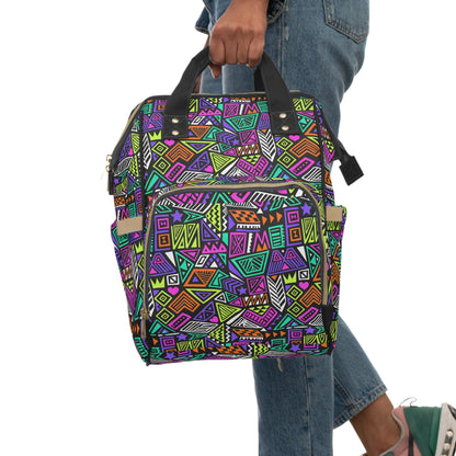 Multifunctional Backpack with Abstract Geometric Pattern - LucyKay store