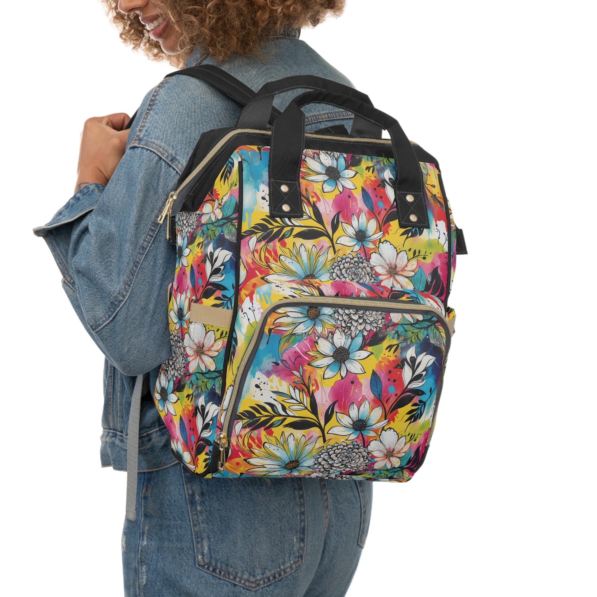 Floral Backpack - Colorful Abstract Pattern Multifunctional - LucyKay store