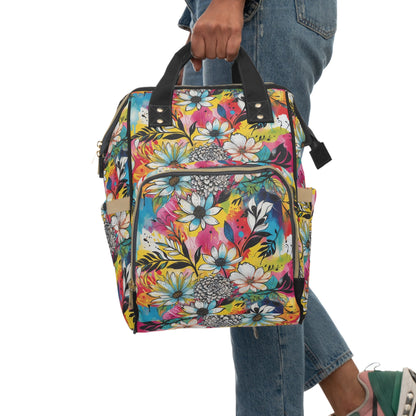 Floral Backpack - Colorful Abstract Pattern Multifunctional - LucyKay store