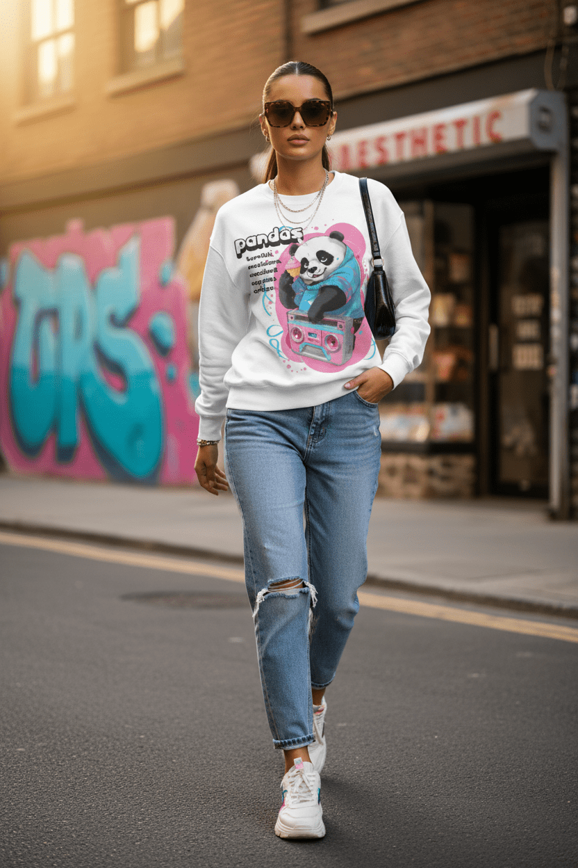 Panda Boombox Sweatshirt | Funny Music Lover Crewneck Gift - LucyKay store