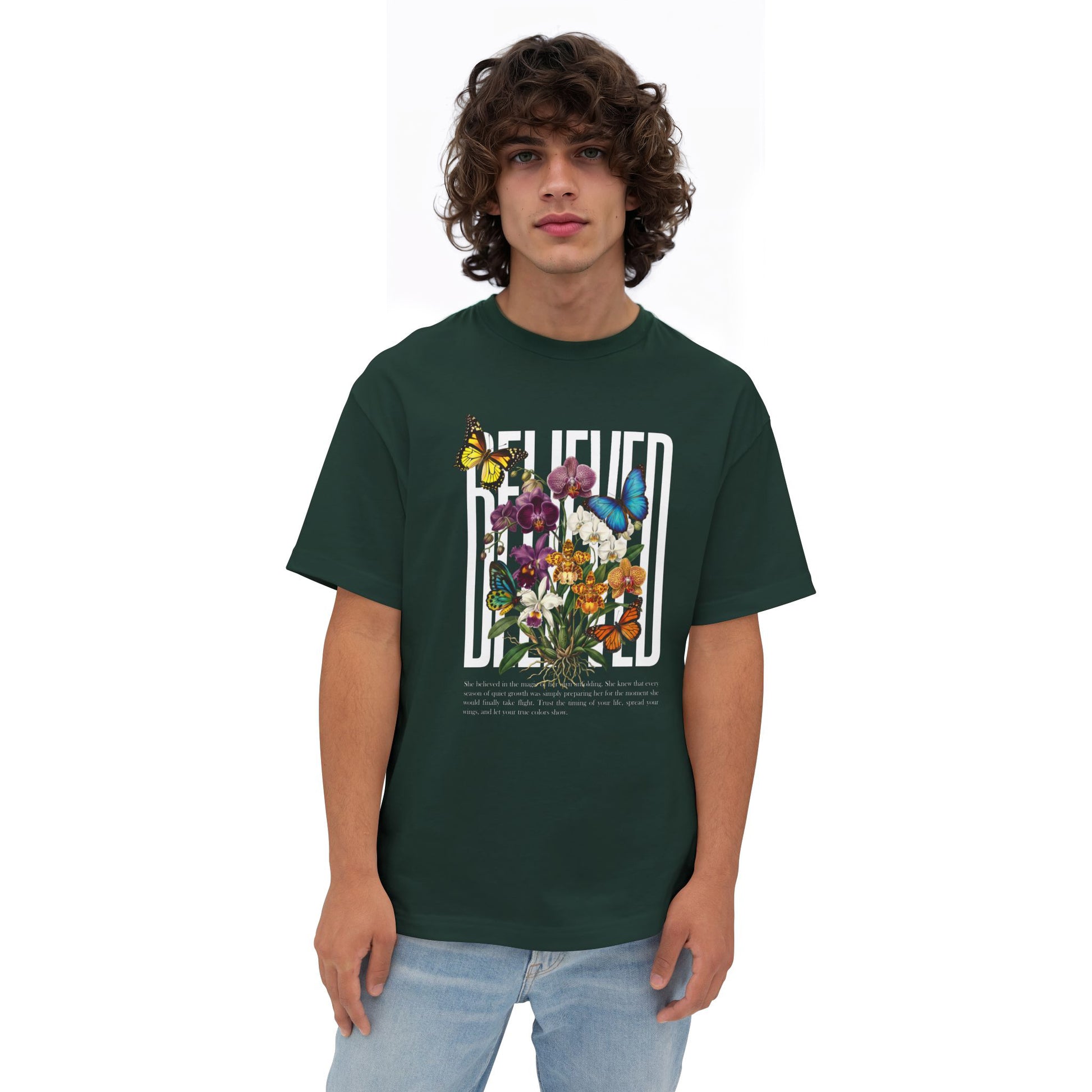 Botanical Butterflies Oversized Tee - Floral Graphic T-Shirt - LucyKay store