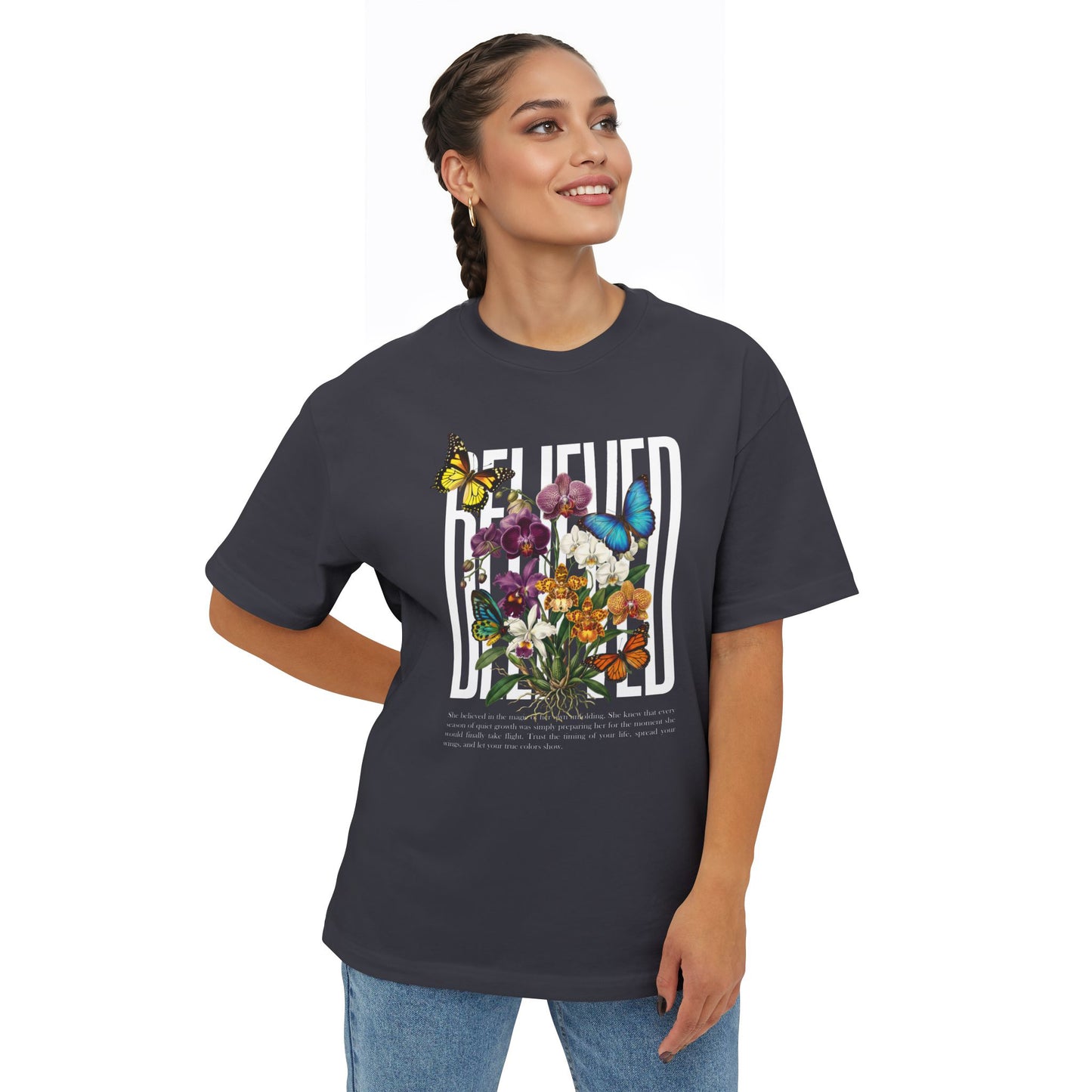 Botanical Butterflies Oversized Tee - Floral Graphic T-Shirt - LucyKay store
