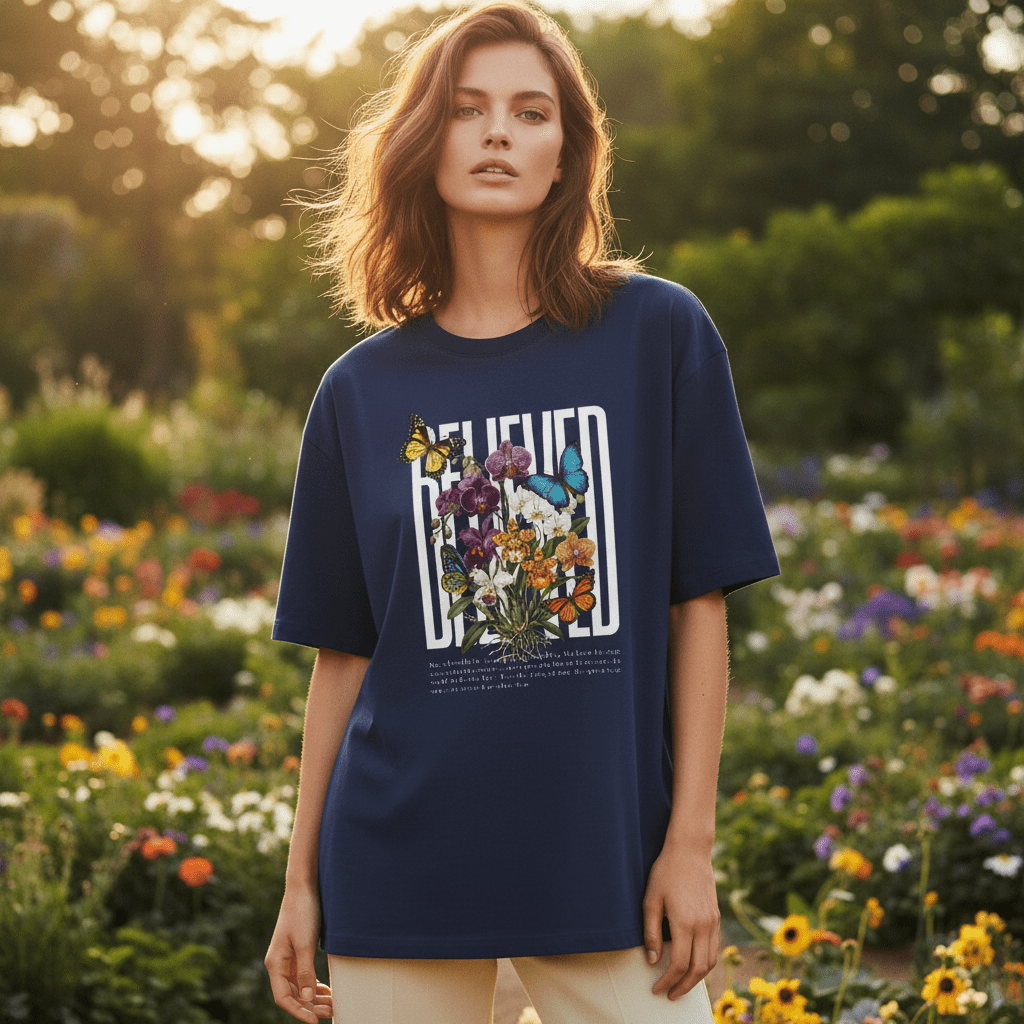 Botanical Butterflies Oversized Tee - Floral Graphic T-Shirt - LucyKay store