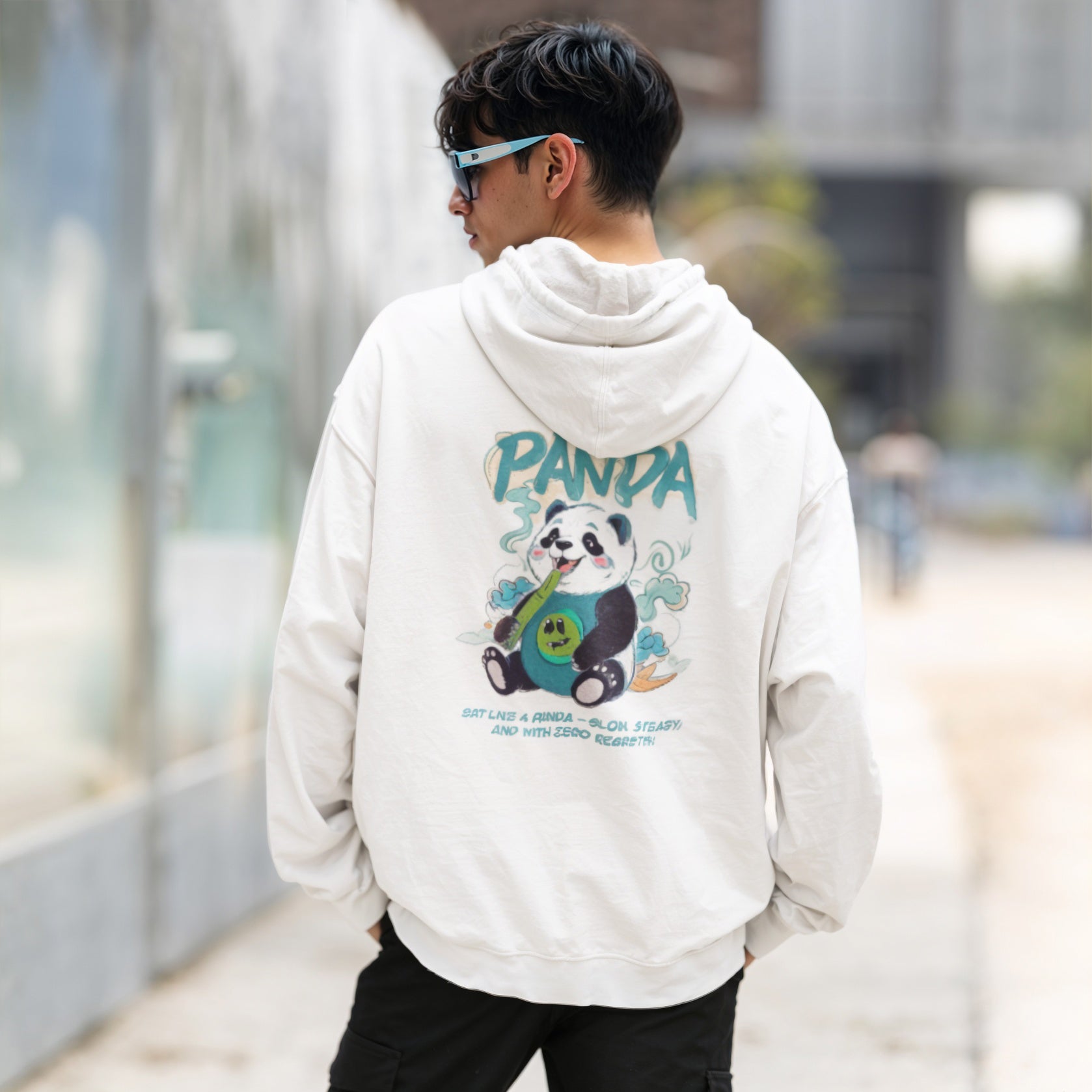 Panda Zip - Up Hoodie | Cute Bamboo Graphic White Sweatshirt - LucyKay store