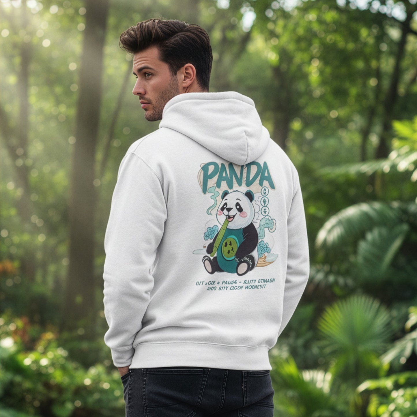 Panda Zip - Up Hoodie | Cute Bamboo Graphic White Sweatshirt - LucyKay store