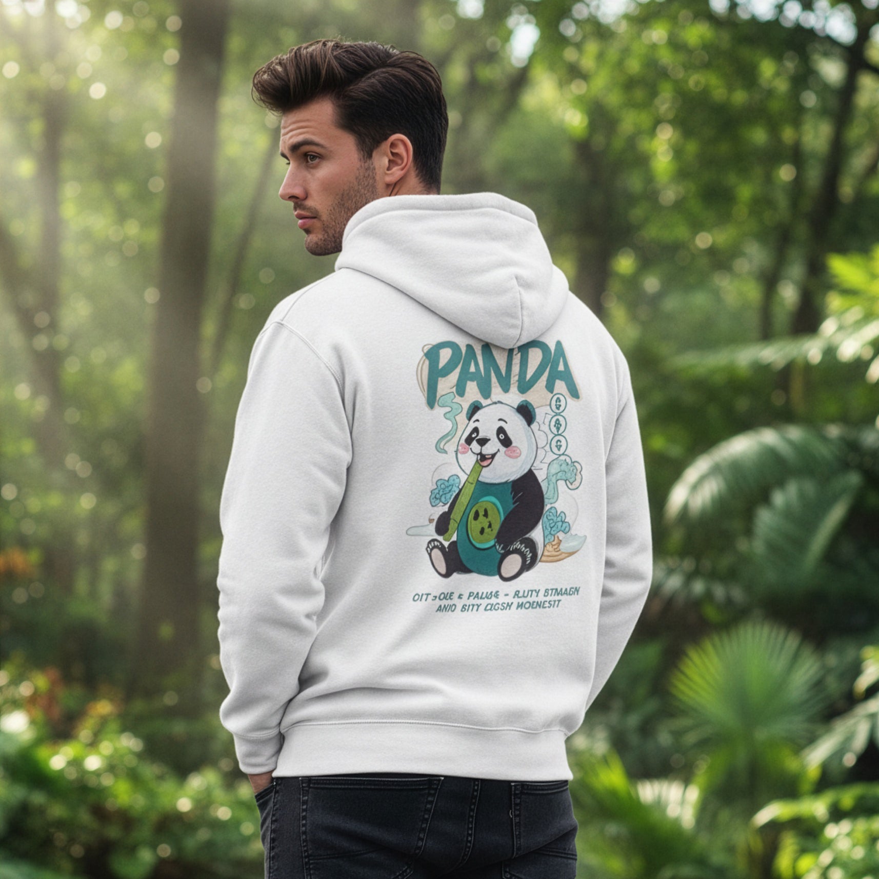 Panda Zip - Up Hoodie | Cute Bamboo Graphic White Sweatshirt - LucyKay store