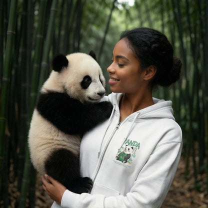 Panda Zip - Up Hoodie | Cute Bamboo Graphic White Sweatshirt - LucyKay store