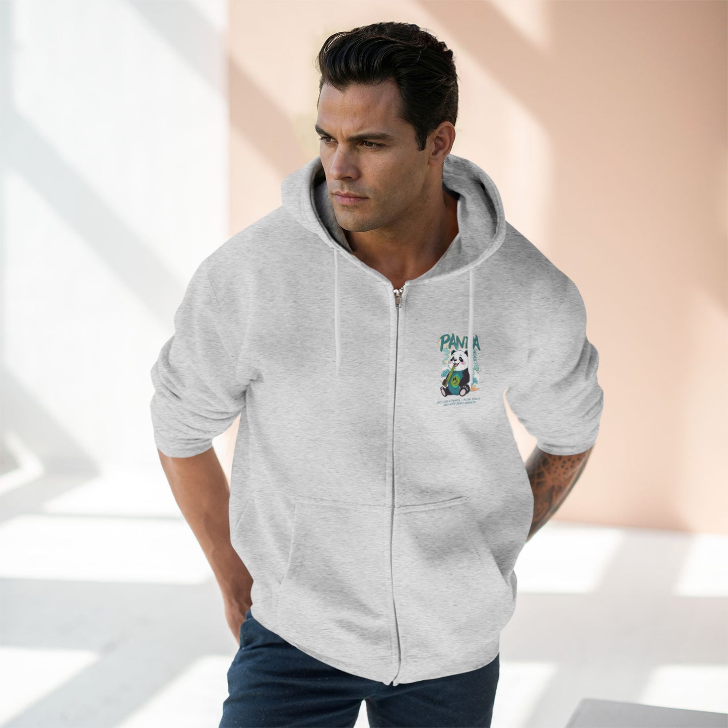 Panda Zip - Up Hoodie | Cute Bamboo Graphic White Sweatshirt - LucyKay store