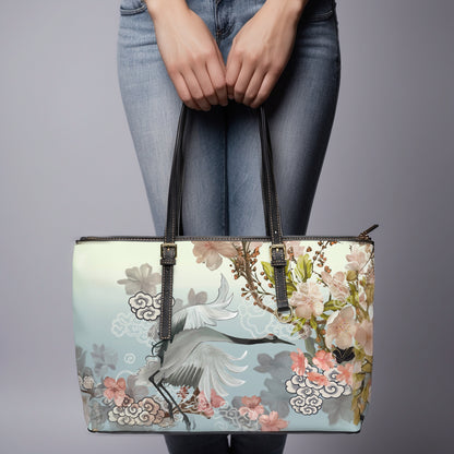 PU Leather Shoulder Bag - Elegant Cranes and Blossoms - LucyKay store
