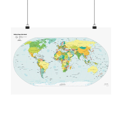 Political World Map Satin Poster - Vibrant Educational Wall Art - LucyKay store