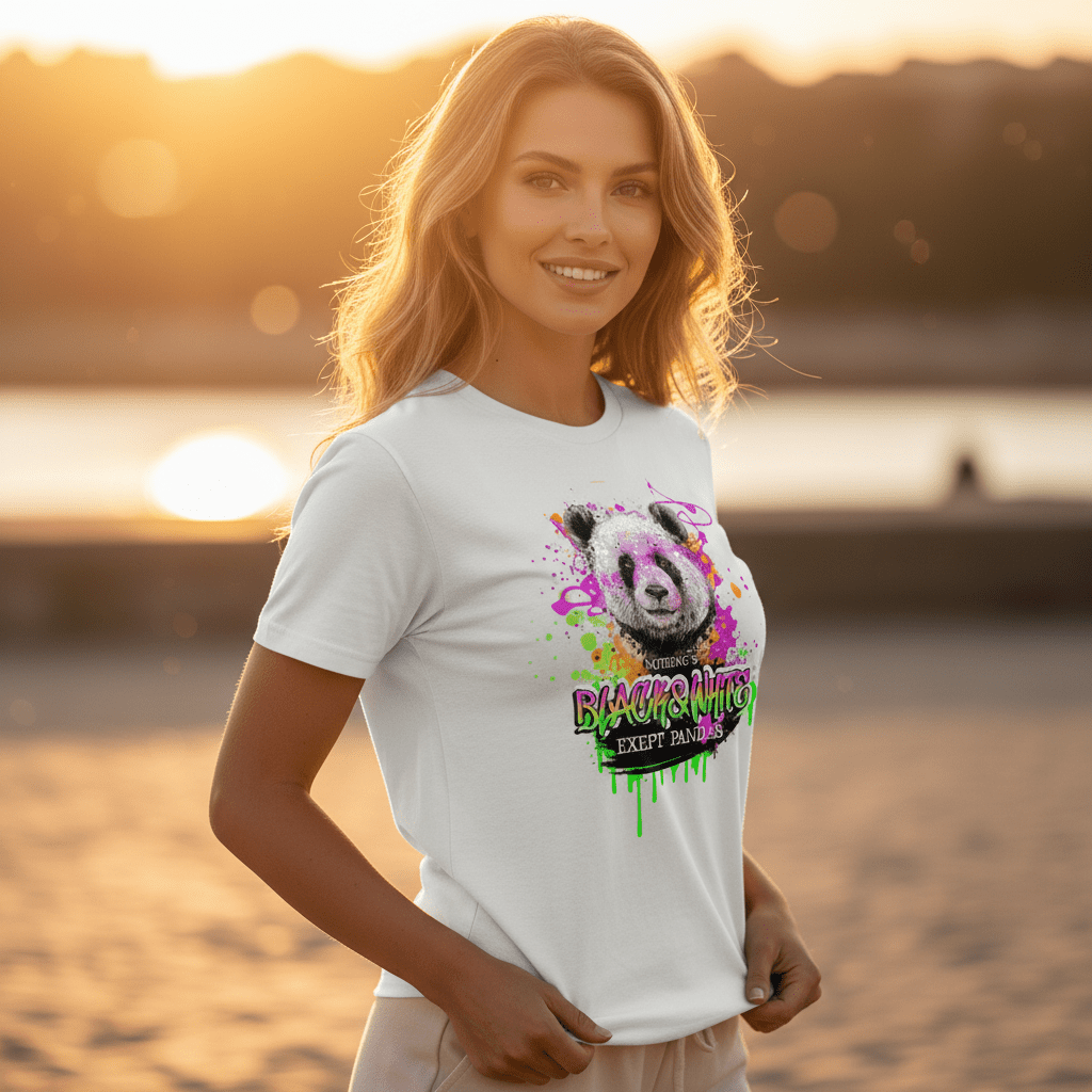 Black & White Panda Print Shirt - Unisex Cotton Graphic Tee - LucyKay store
