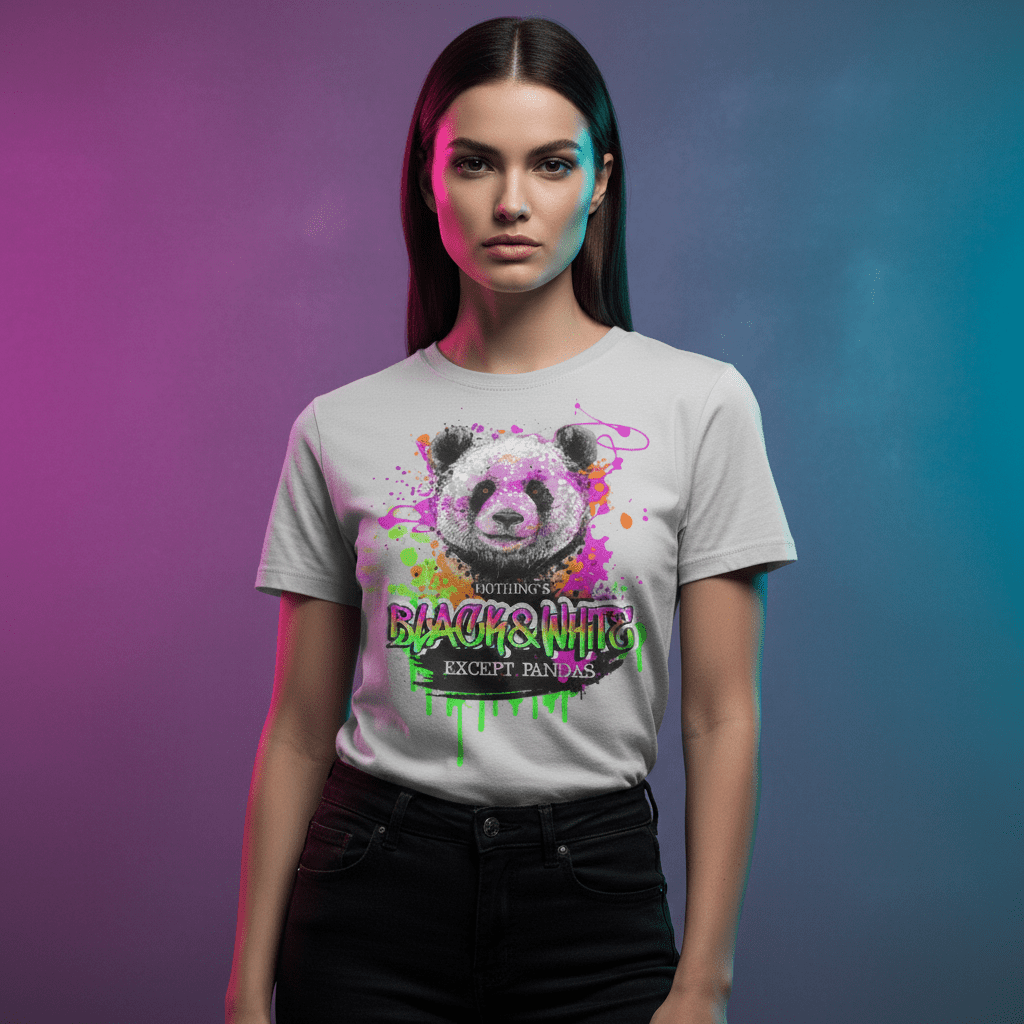 Black & White Panda Print Shirt - Unisex Cotton Graphic Tee - LucyKay store
