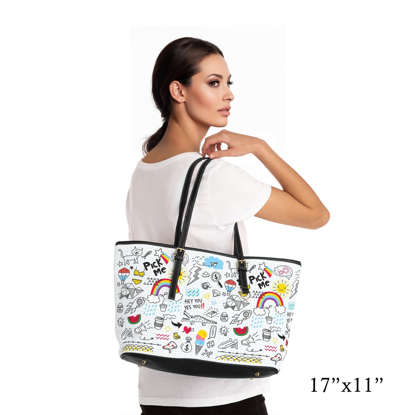 PU Leather Shoulder Bag - Doodles - LucyKay store