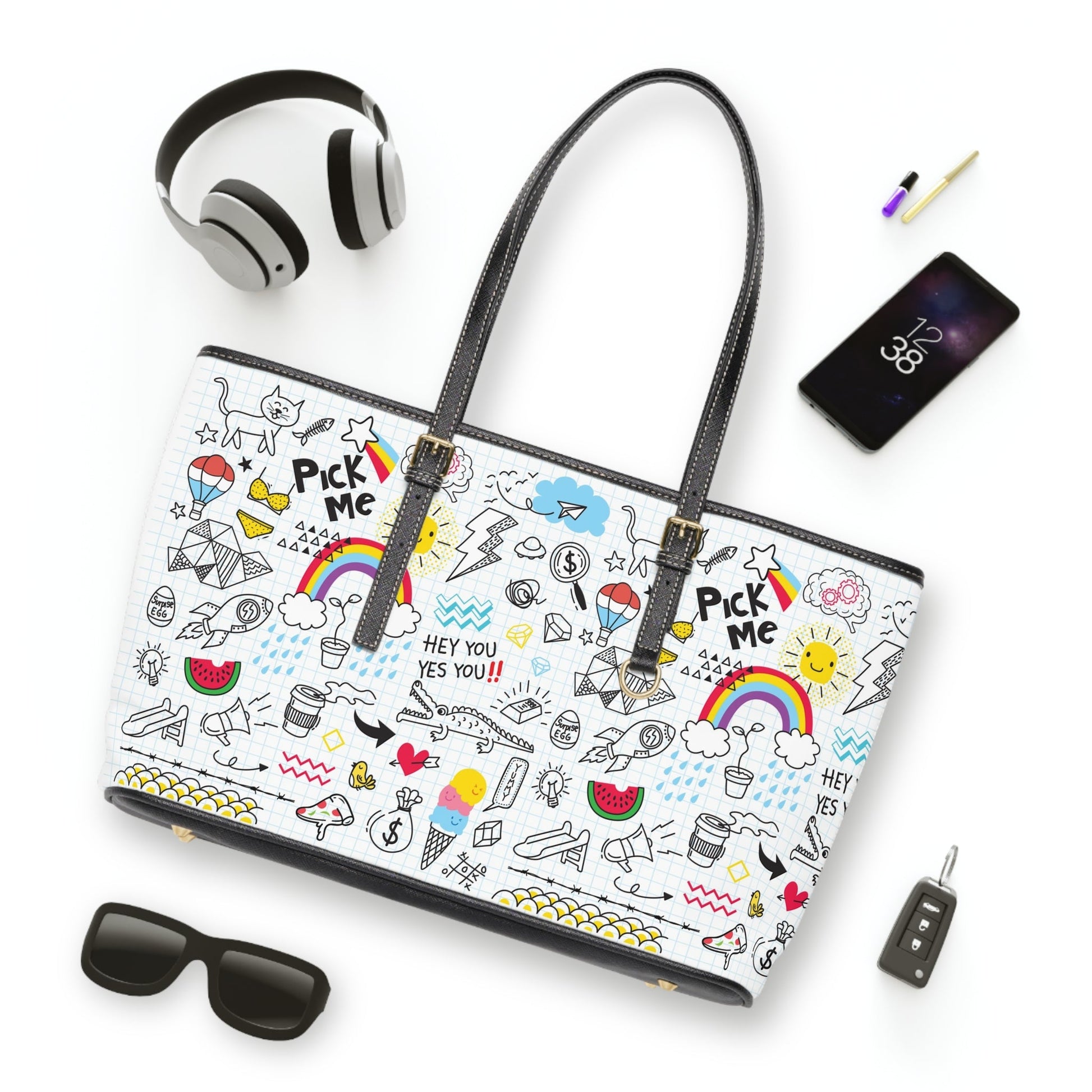 PU Leather Shoulder Bag - Doodles - LucyKay store