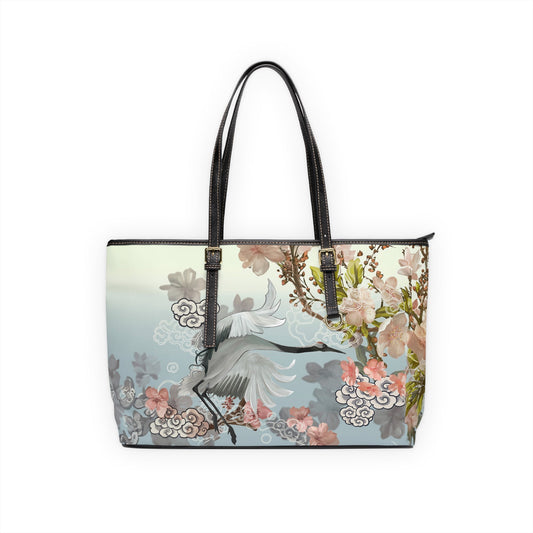 PU Leather Shoulder Bag - Elegant Cranes and Blossoms - LucyKay store