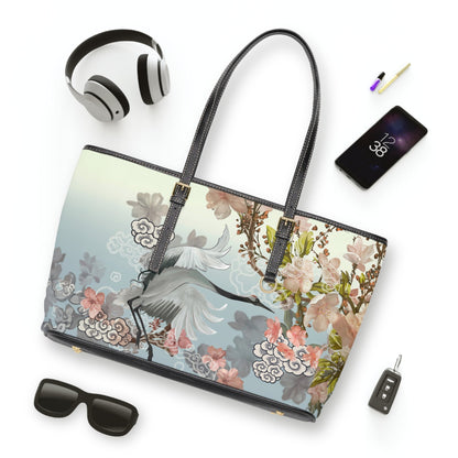 PU Leather Shoulder Bag - Elegant Cranes and Blossoms - LucyKay store