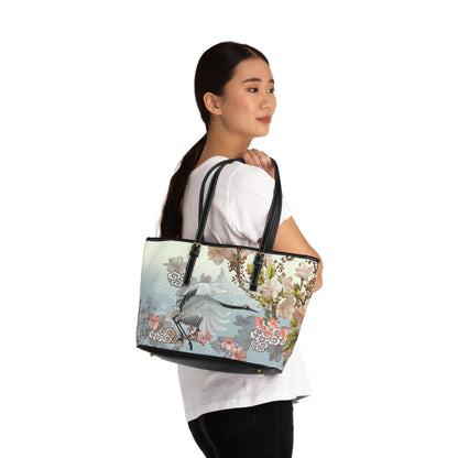 PU Leather Shoulder Bag - Elegant Cranes and Blossoms - LucyKay store
