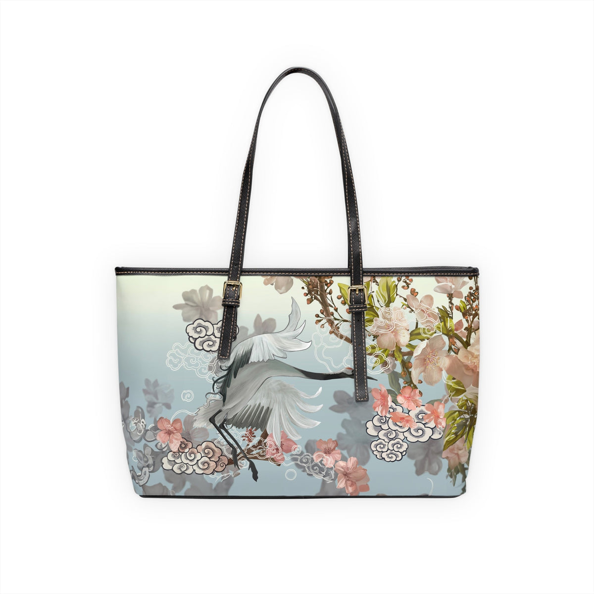 PU Leather Shoulder Bag - Elegant Cranes and Blossoms - LucyKay store