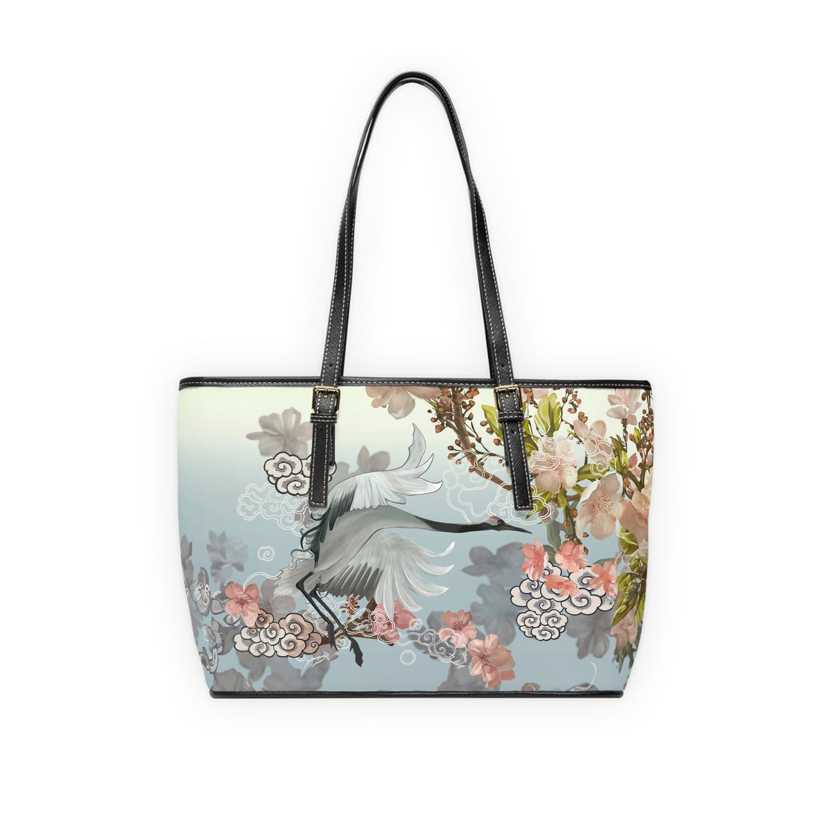 PU Leather Shoulder Bag - Elegant Cranes and Blossoms - LucyKay store