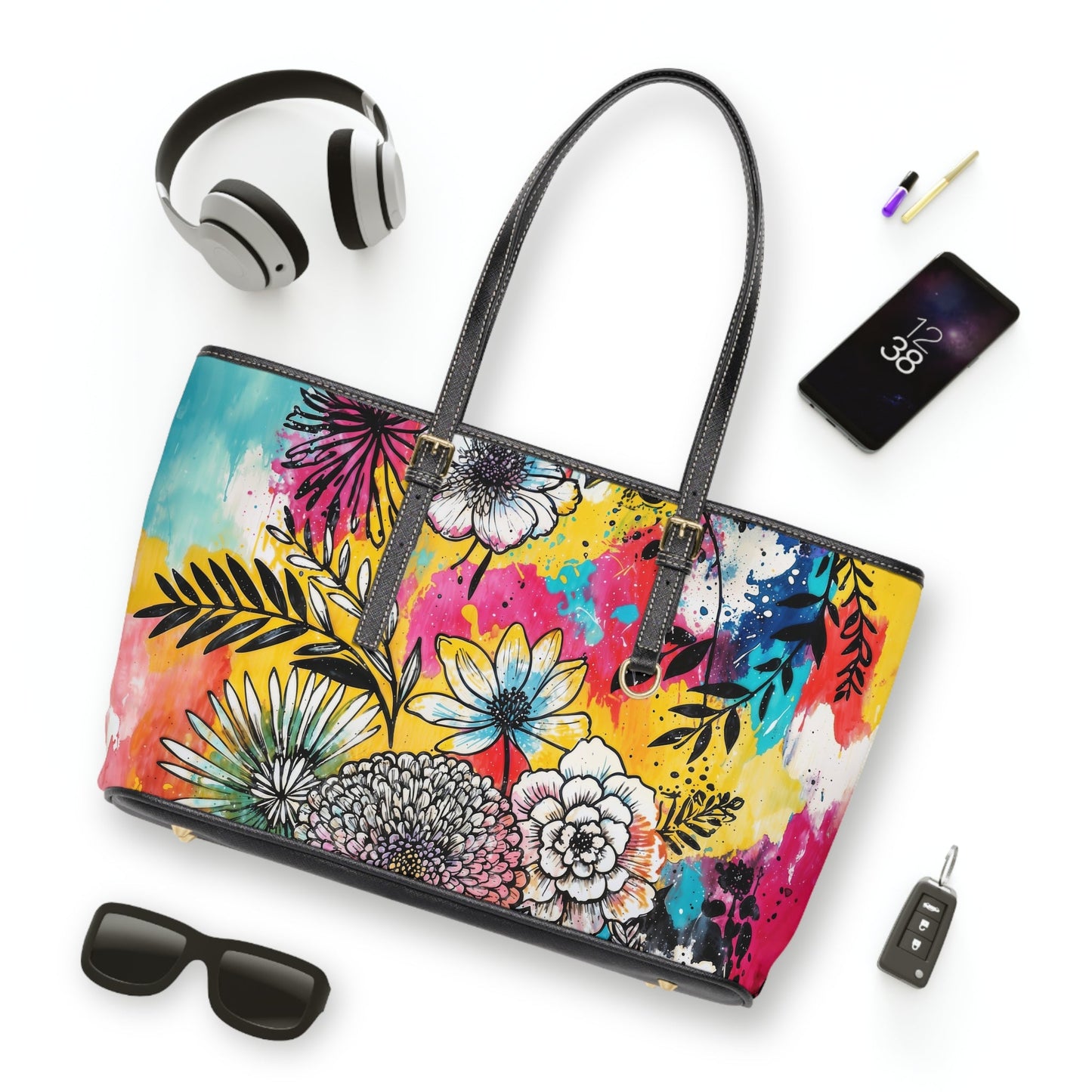 PU Leather Shoulder Bag - Flowers - LucyKay store