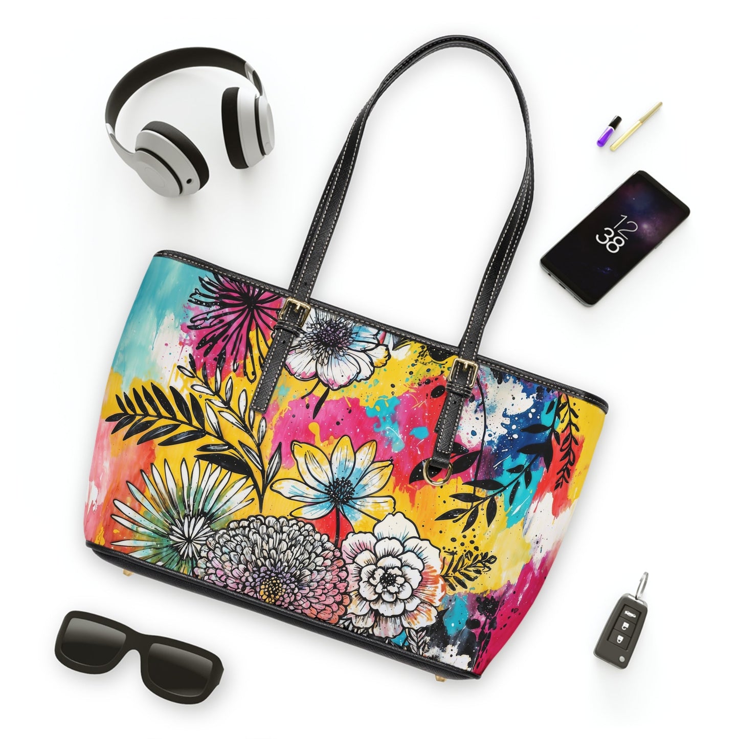 PU Leather Shoulder Bag - Flowers - LucyKay store