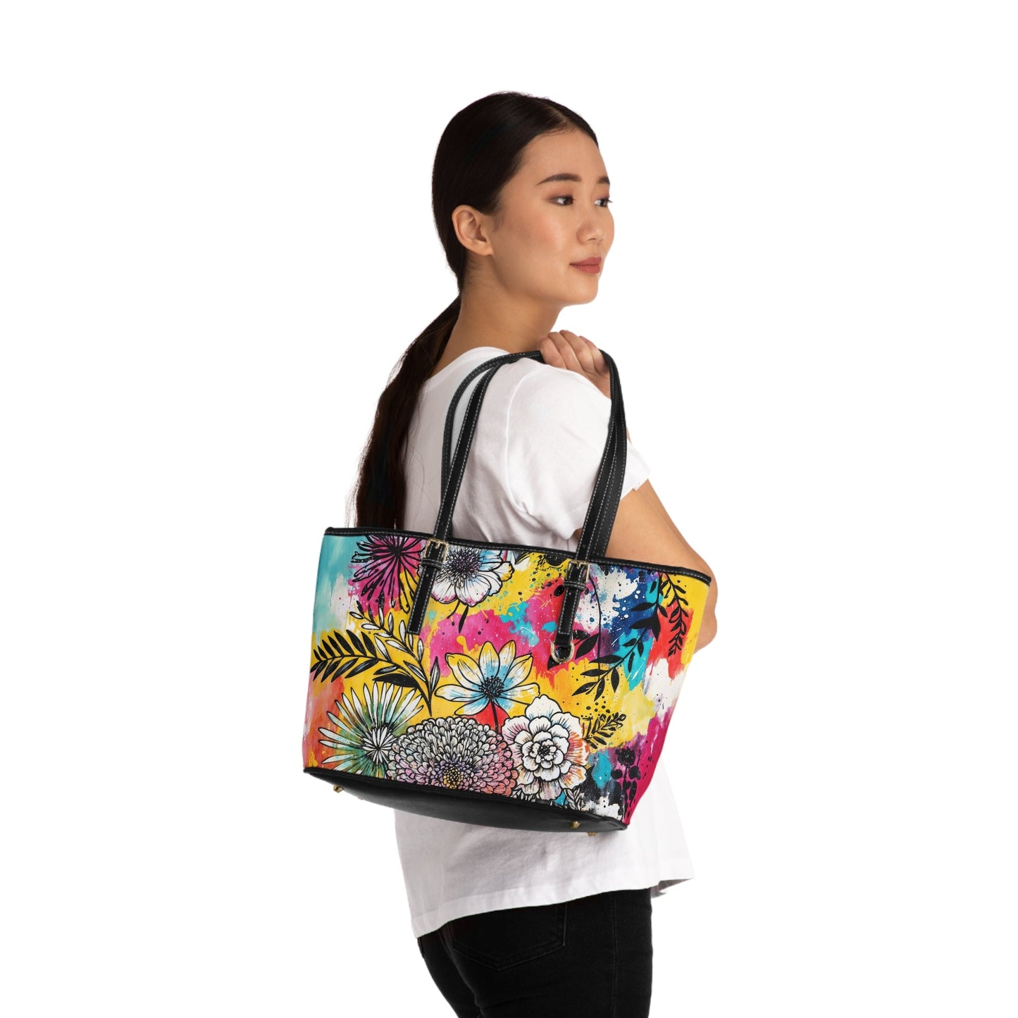 PU Leather Shoulder Bag - Flowers - LucyKay store