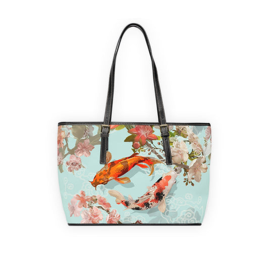 PU Leather Shoulder Bag - Serene Koi and Floral Elegance - LucyKay store