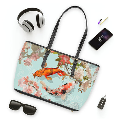PU Leather Shoulder Bag - Serene Koi and Floral Elegance - LucyKay store