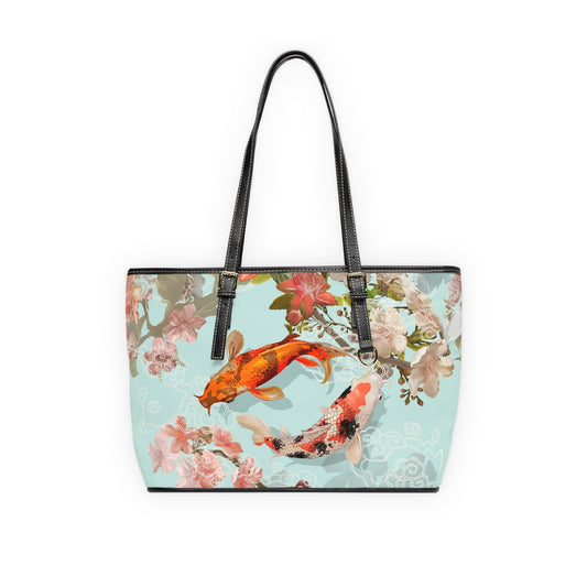 PU Leather Shoulder Bag - Serene Koi and Floral Elegance - LucyKay store