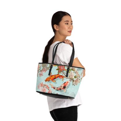 PU Leather Shoulder Bag - Serene Koi and Floral Elegance - LucyKay store