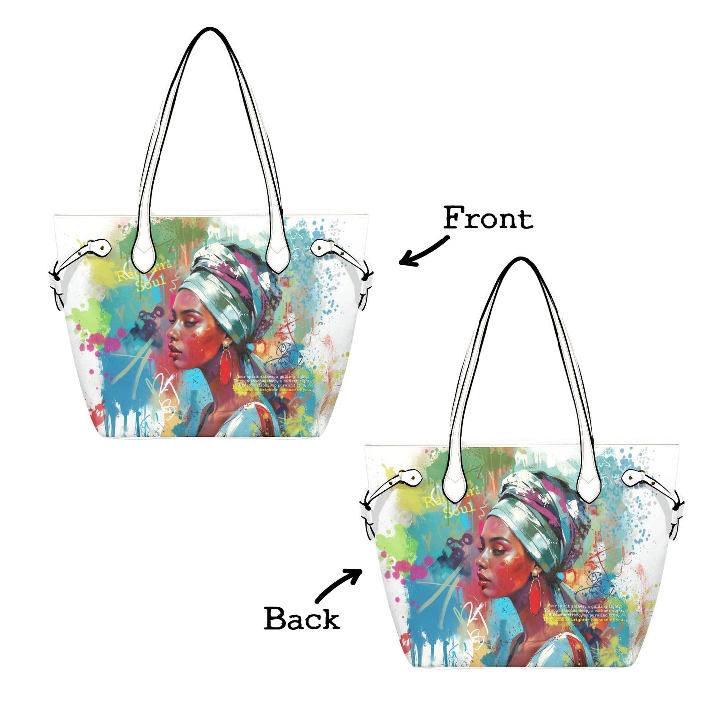 PU Leather Tote Bag with Vibrant Woman Portrait - LucyKay store