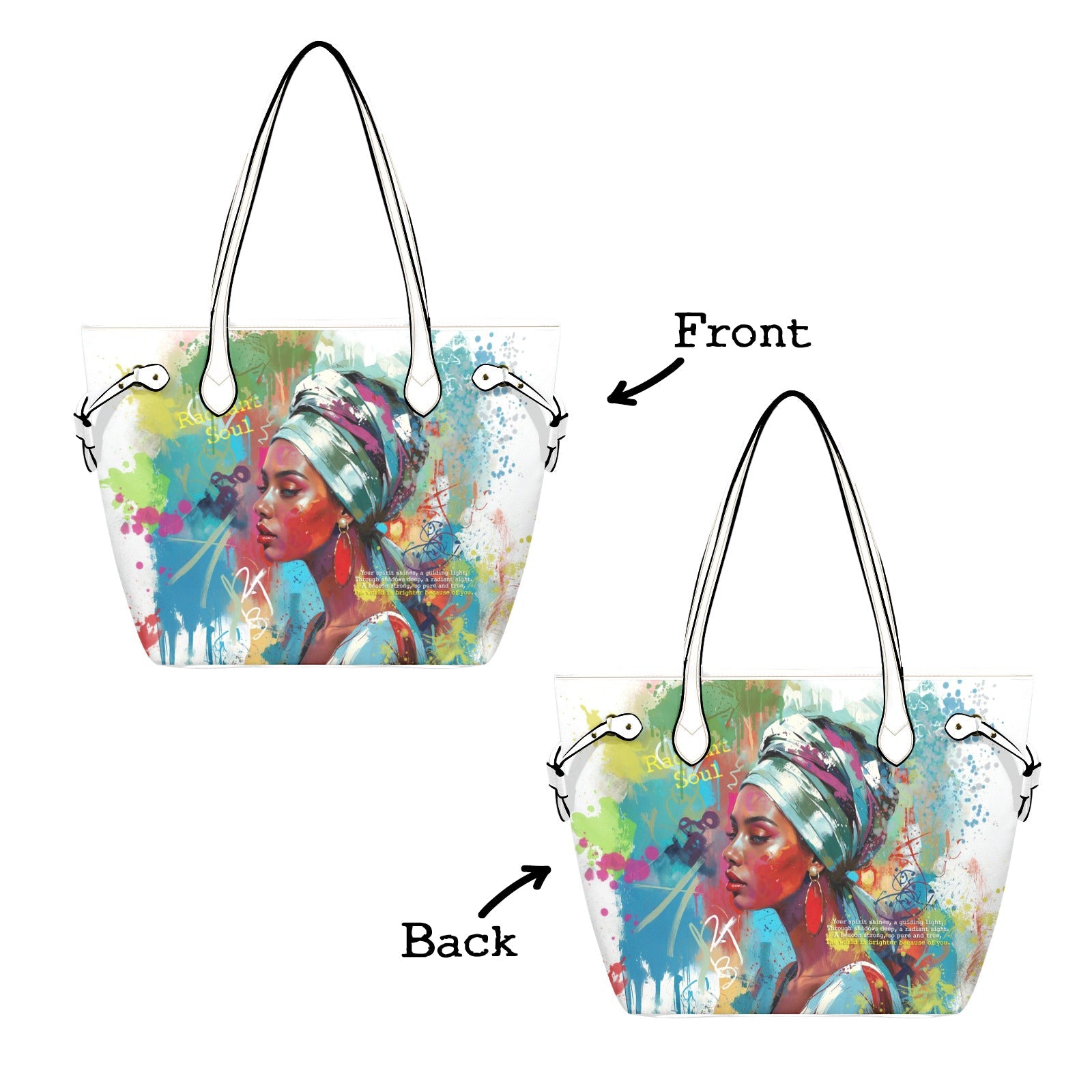 PU Leather Tote Bag with Vibrant Woman Portrait - LucyKay store