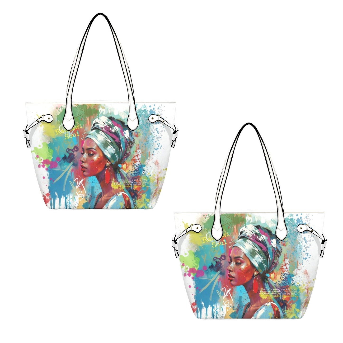 PU Leather Tote Bag with Vibrant Woman Portrait - LucyKay store