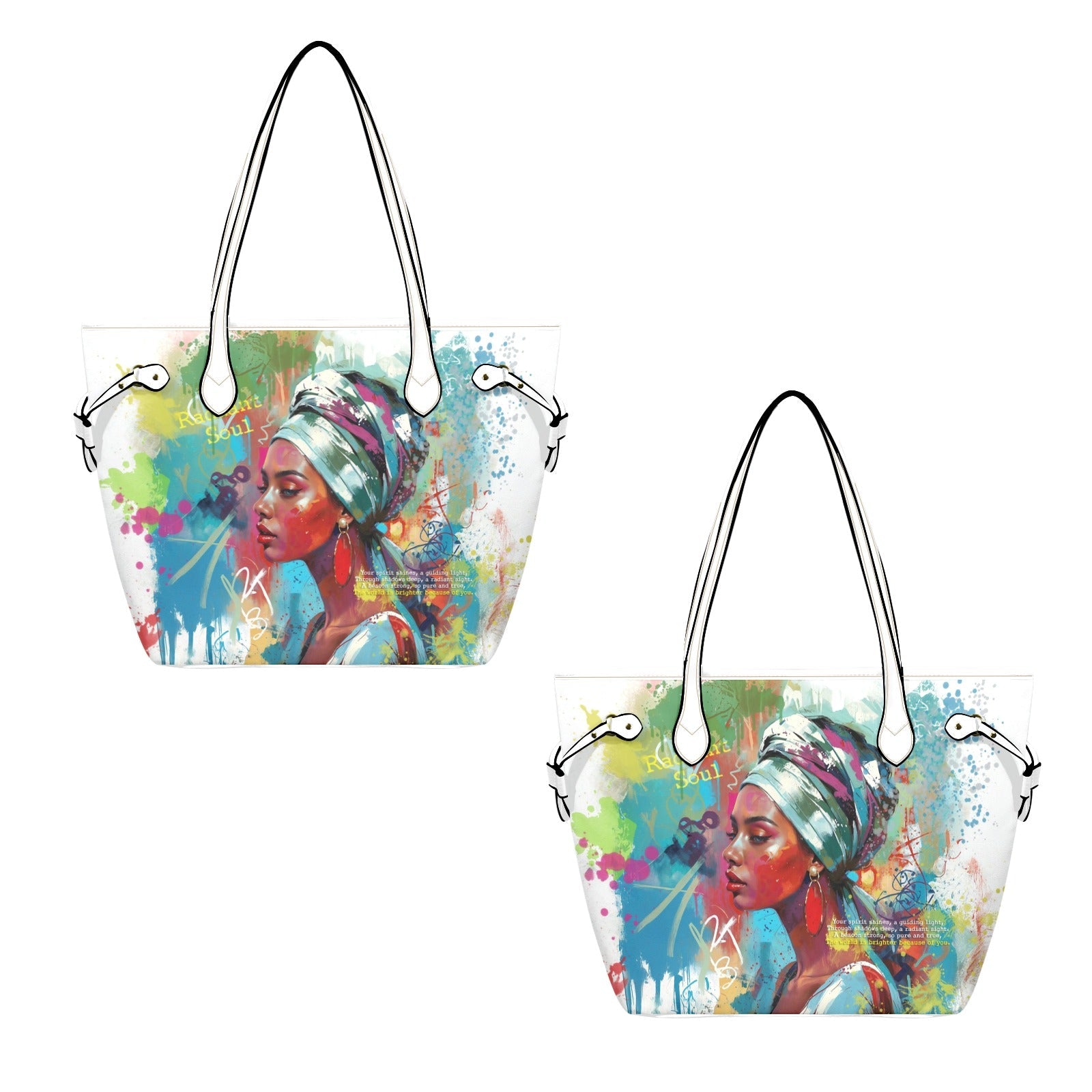PU Leather Tote Bag with Vibrant Woman Portrait - LucyKay store