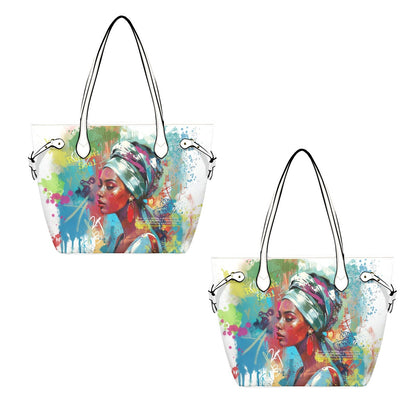 PU Leather Tote Bag with Vibrant Woman Portrait - LucyKay store