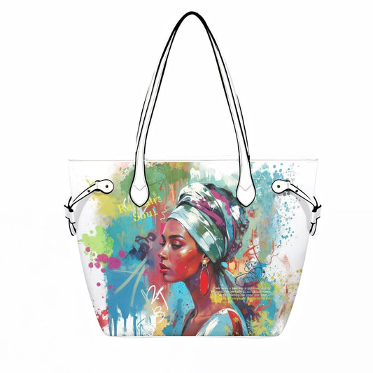 PU Leather Tote Bag with Vibrant Woman Portrait - LucyKay store