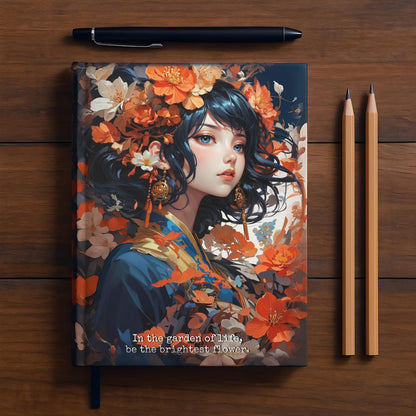 Hardcover Journal Matte - Japanese Girl in Kimono Floral Art Notebook, A5 - LucyKay store