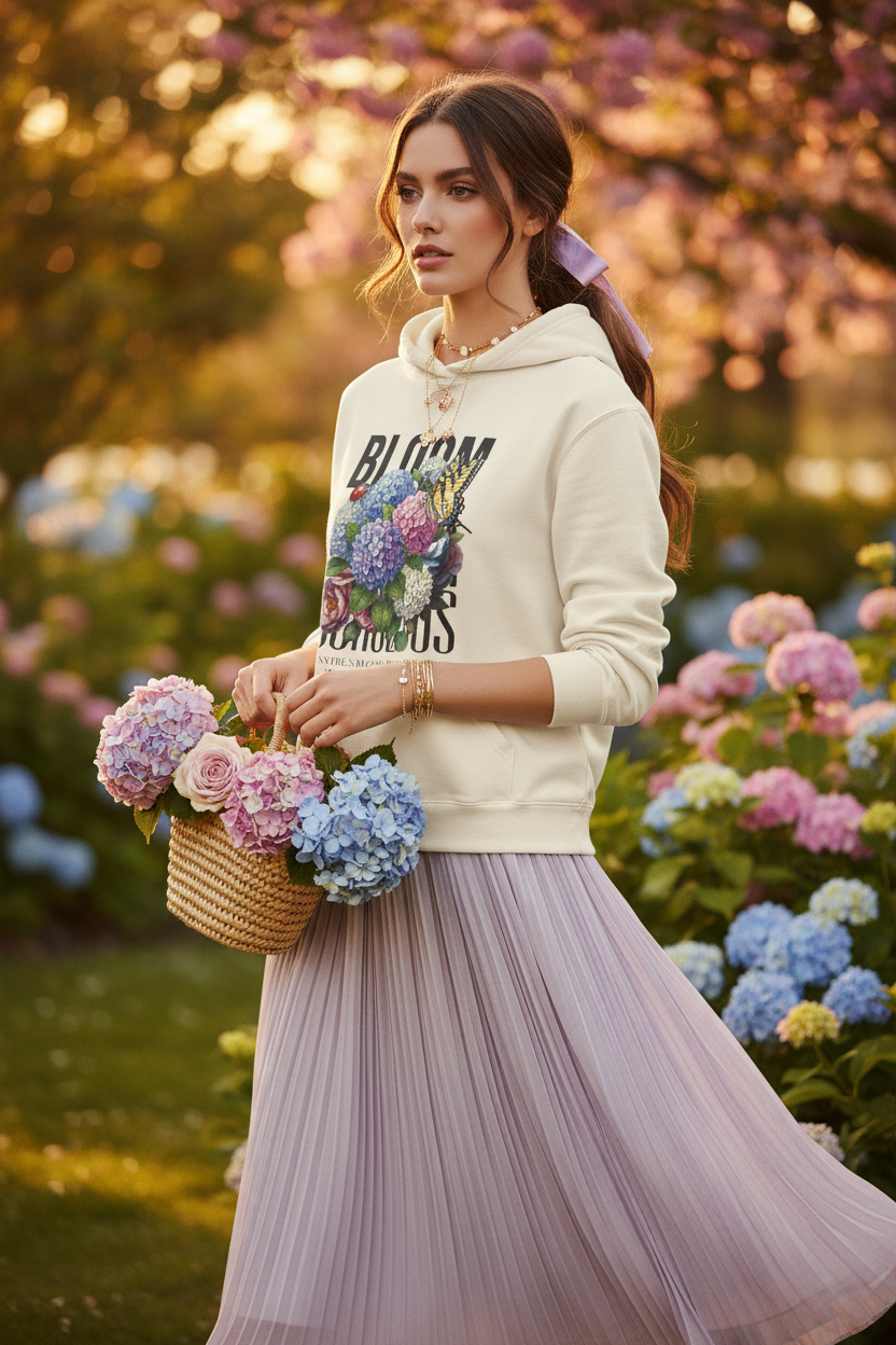 Floral Hoodie Women - Hydrangea Butterfly Lightweight Pullover - LucyKay store