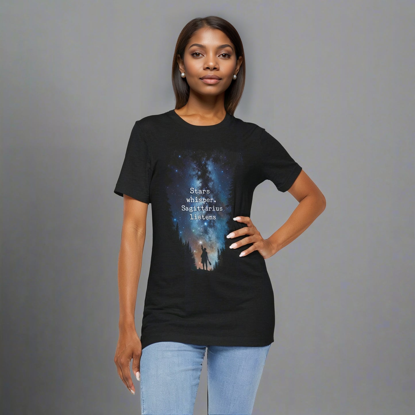 Celestial Forest Night T-Shirt - Starry Sky Graphic Tee - LucyKay store