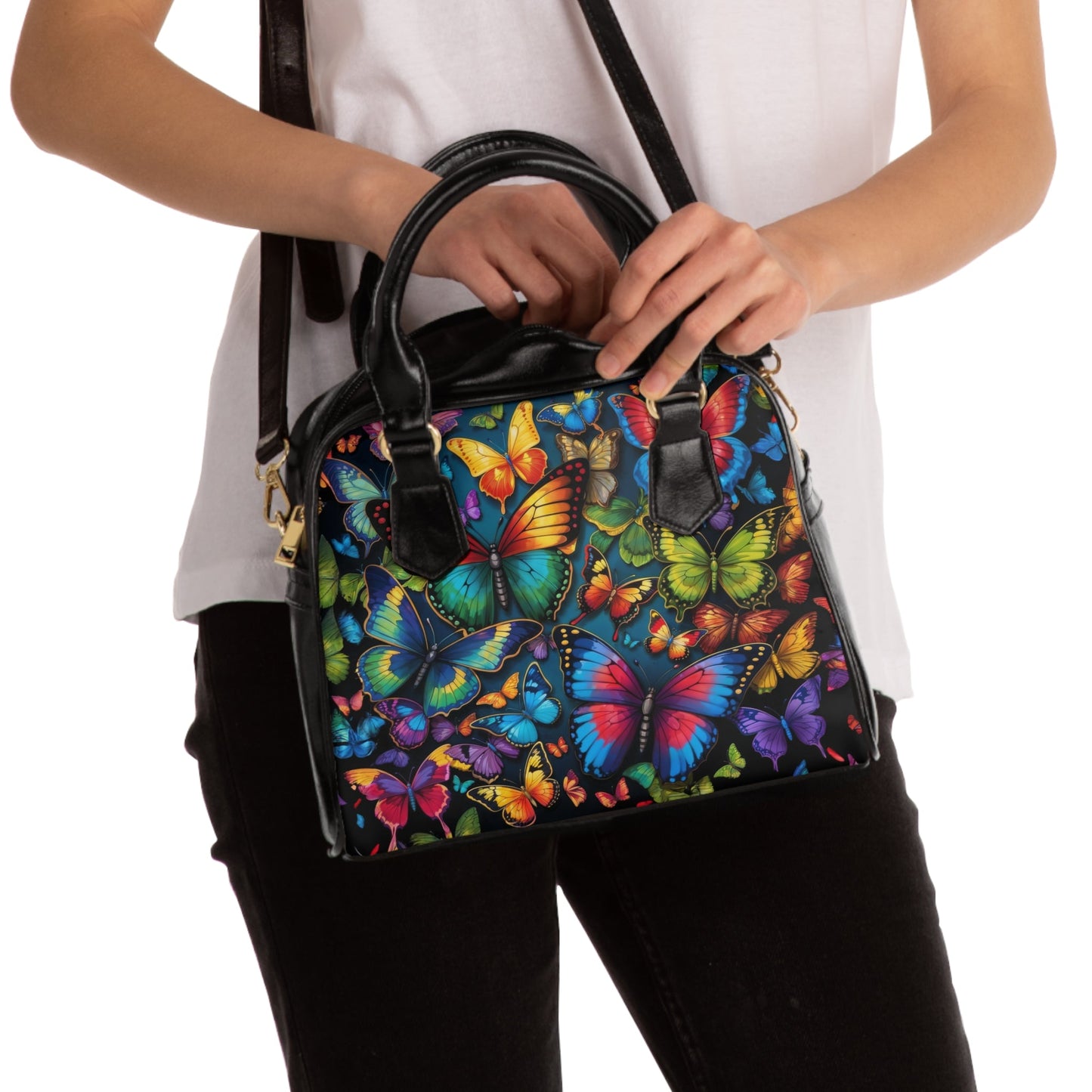 Shoulder Handbag - Vibrant Butterfly Print - LucyKay store