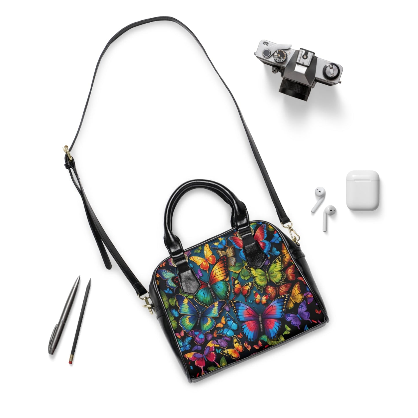 Shoulder Handbag - Vibrant Butterfly Print - LucyKay store