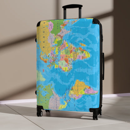 World Map Suitcase - Political Map Travel Luggage - LucyKay store