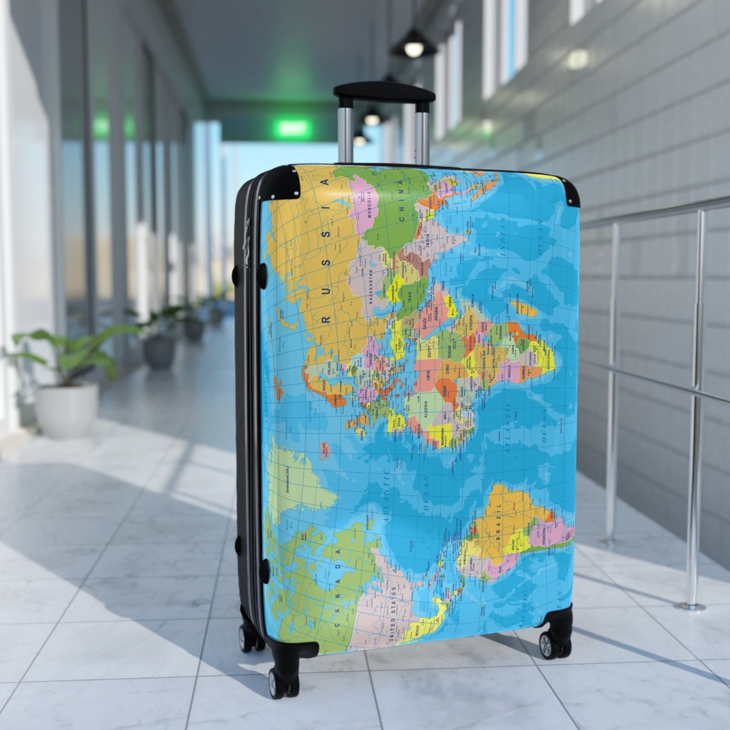 World Map Suitcase - Political Map Travel Luggage - LucyKay store