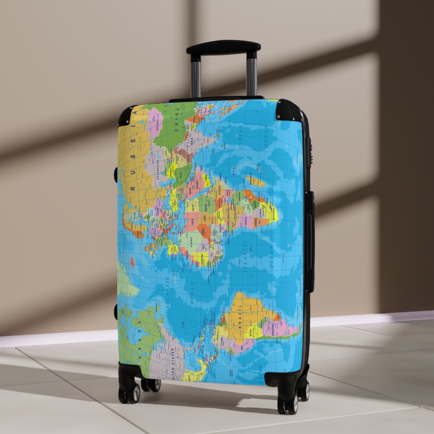 World Map Suitcase - Political Map Travel Luggage - LucyKay store