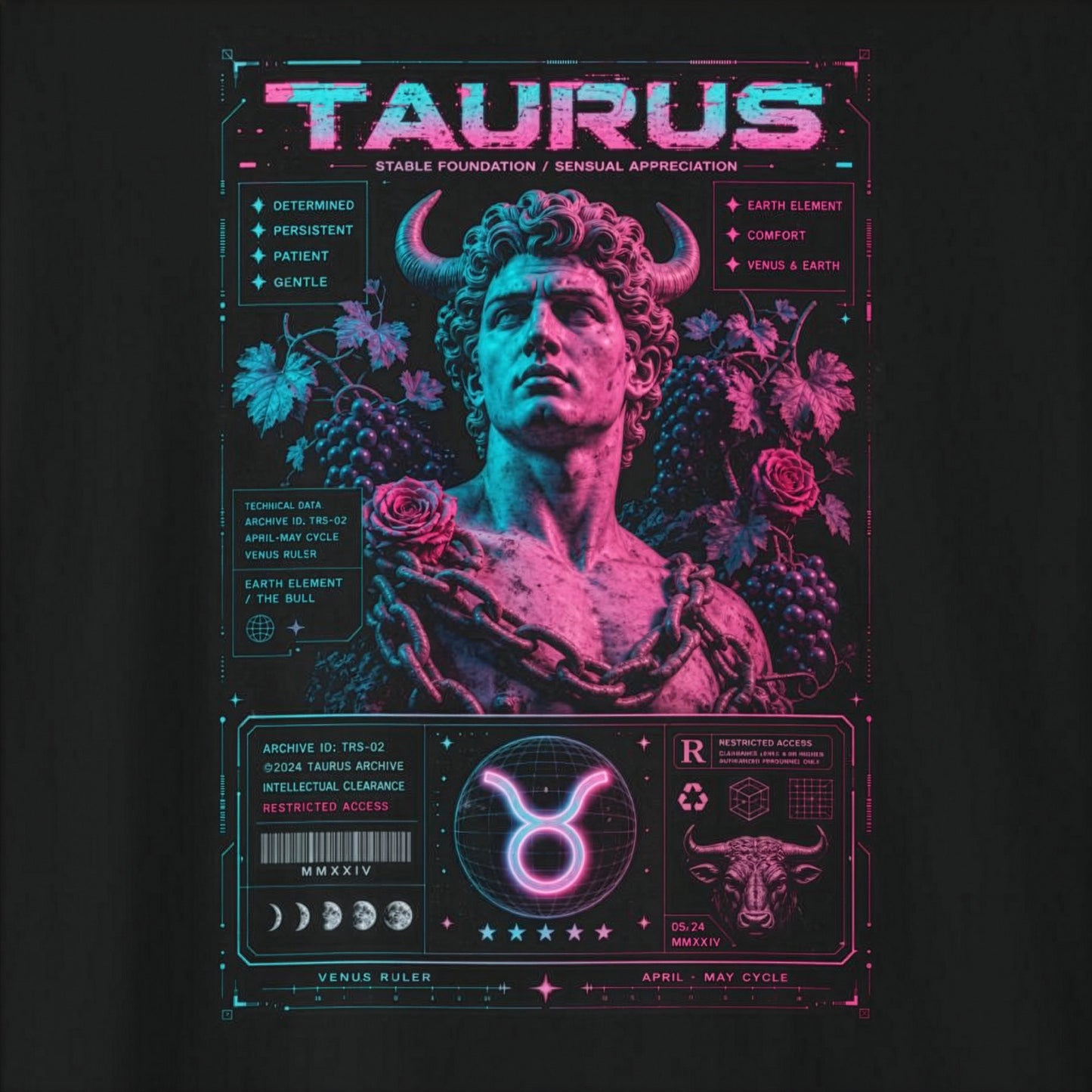 Taurus Zodiac Graphic Tee | Retro Neon Astrology Shirt Gift