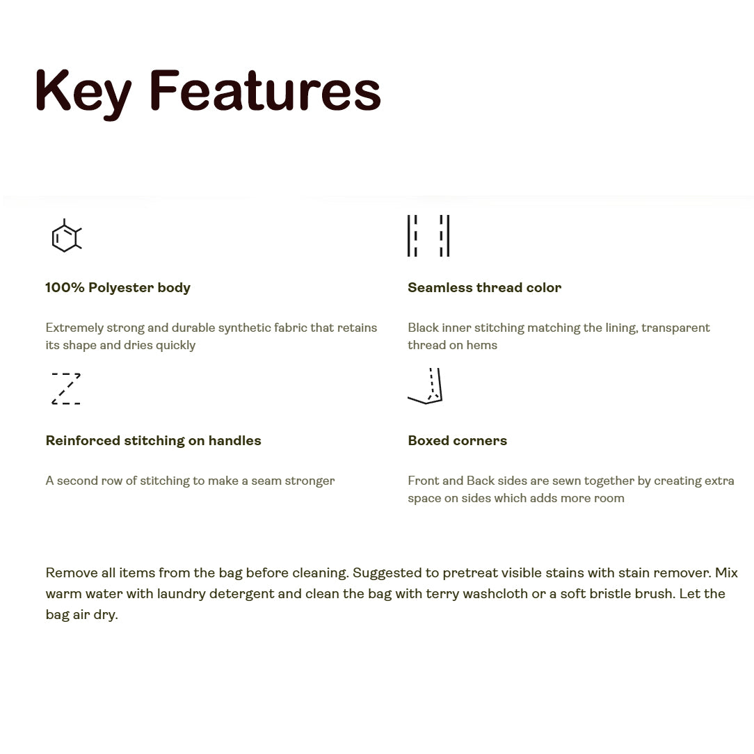 Key features of a product listed with icons and text on a white background